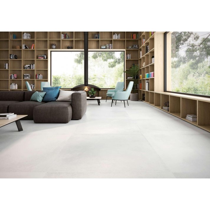 Actiepallet 60.48 m2 - Betonlook blanco vloertegel mat 120x120 gerectificeerd 